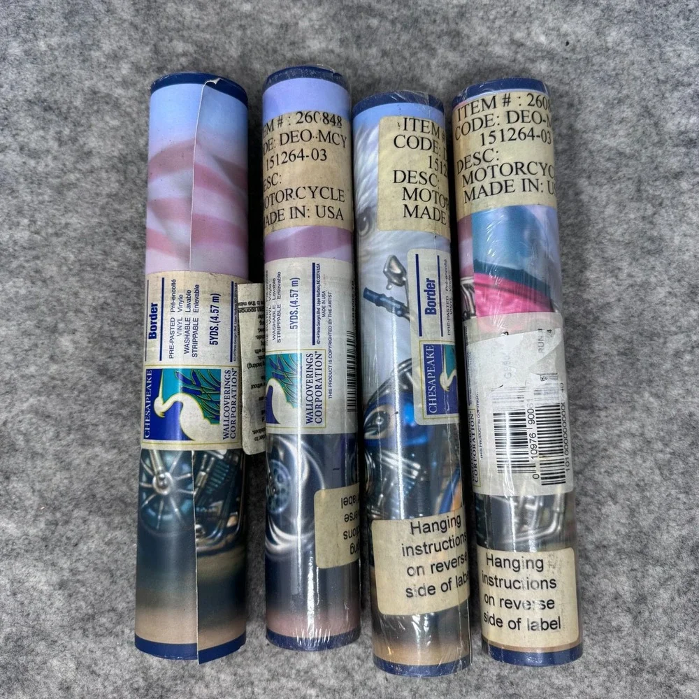 Vtg Chesapeake Motorcycle Wall Border GB9006-1B USA Flag Eagle Vinyl Prepasted